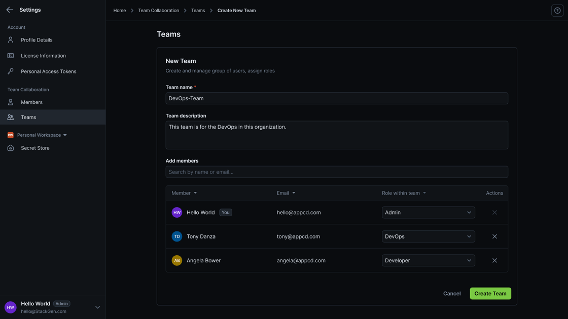 The StackGen RBAC control pane visual UI