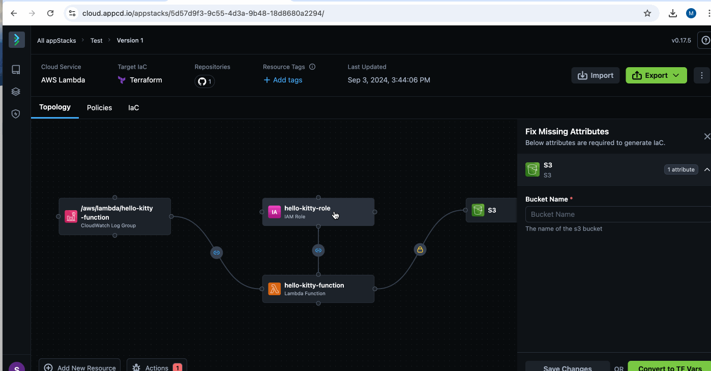 View and edit the topology infrastructure as code GIF