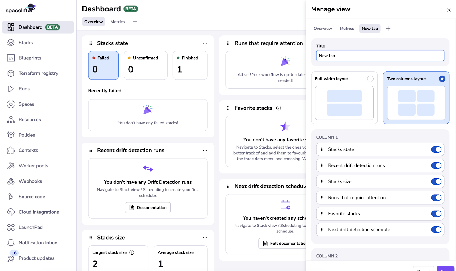 spacelift dashboard