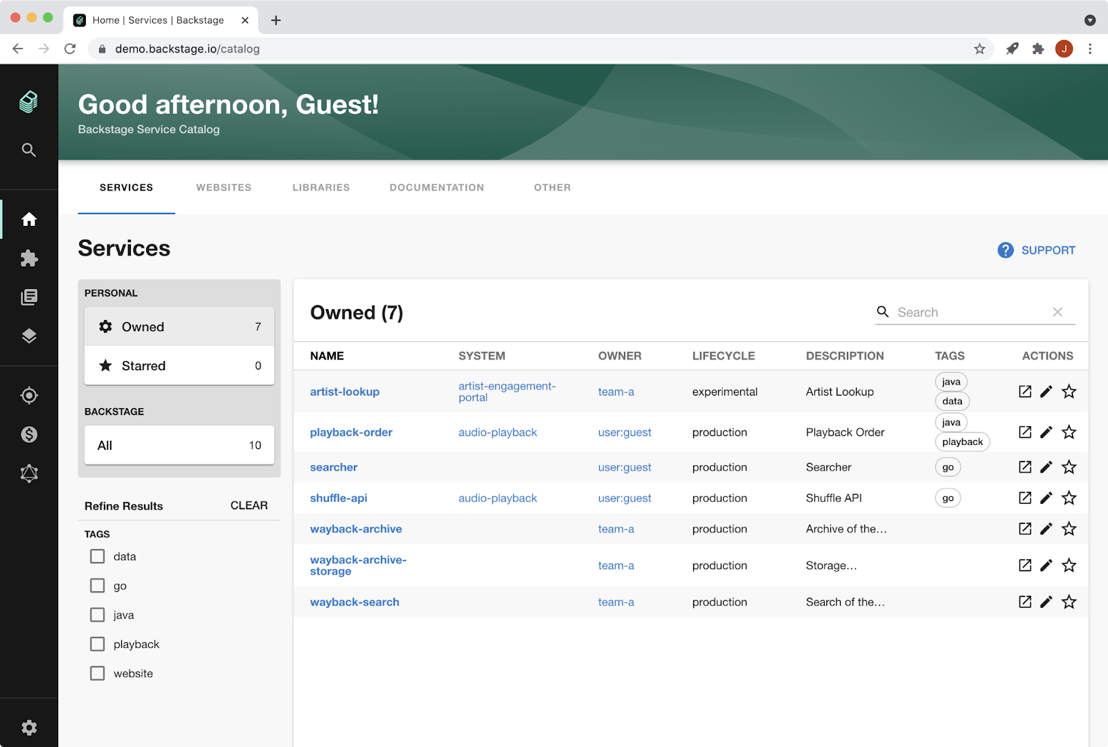 service catalog
