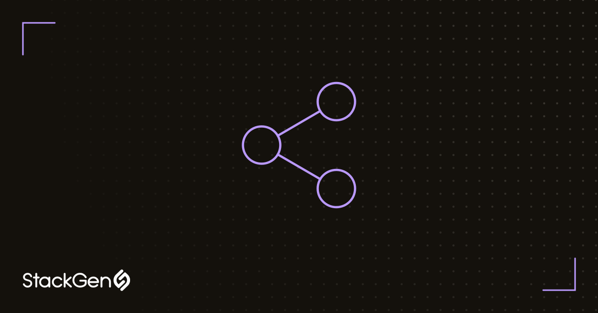 StackGen Aiden for InfraOps banner: a violet hub-and-spoke icon on a dark dot-field background.