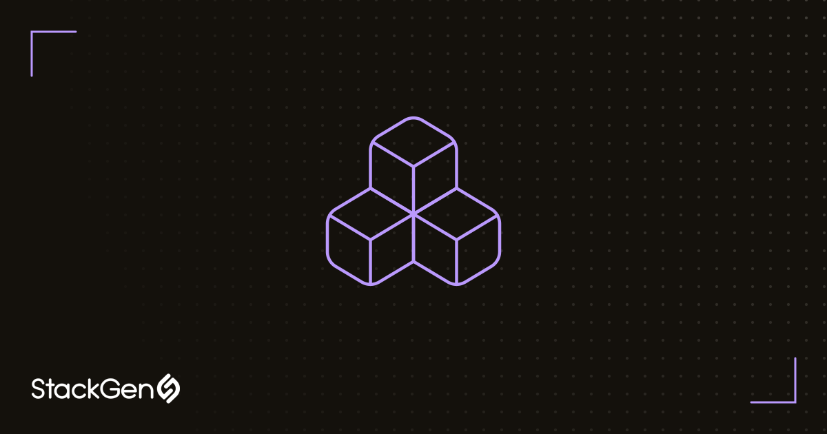 StackGen Aiden for InfraOps banner: a violet stacked-cubes icon on a dark dot-field background.